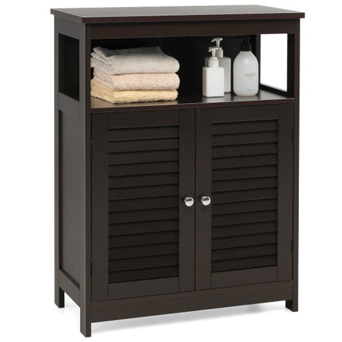 Load image into Gallery viewer, Wood Freestanding Bathroom Storage Cabinet with Double Shutter Door-Brown

