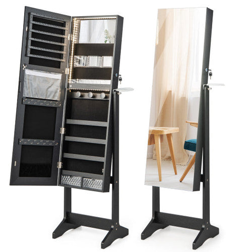 Load image into Gallery viewer, Freestanding Jewelry Cabinet with Full Length HD Mirror-Black
