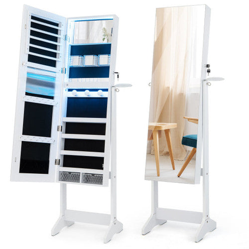 Load image into Gallery viewer, Freestanding Jewelry Cabinet with Full Length HD Mirror-White

