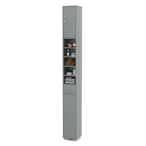 Load image into Gallery viewer, Freestanding Slim Bathroom Cabinet with Drawer and Adjustable Shelves-Gray
