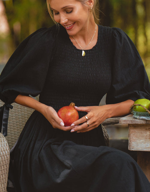 Load image into Gallery viewer, Freya Smocked Linen Midi Dress by ELF
