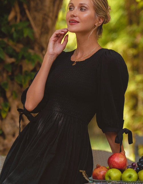 Load image into Gallery viewer, Freya Smocked Linen Midi Dress by ELF

