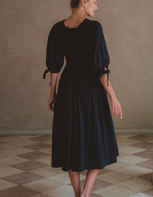 Load image into Gallery viewer, Freya Smocked Linen Midi Dress by ELF
