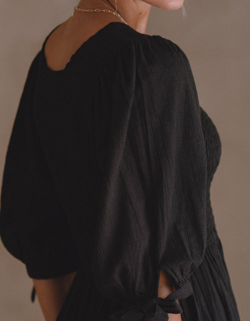 Load image into Gallery viewer, Freya Smocked Linen Midi Dress by ELF
