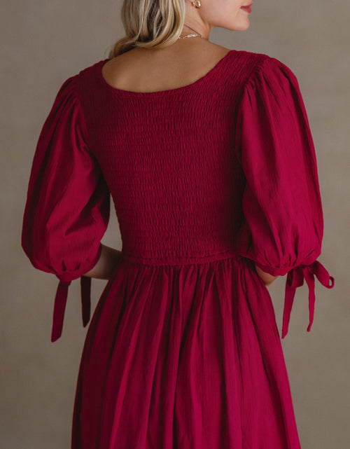 Load image into Gallery viewer, Freya Smocked Linen Midi Dress by ELF
