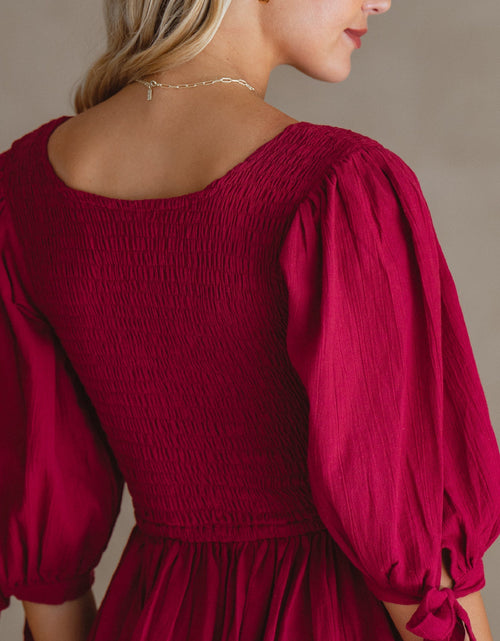 Load image into Gallery viewer, Freya Smocked Linen Midi Dress by ELF
