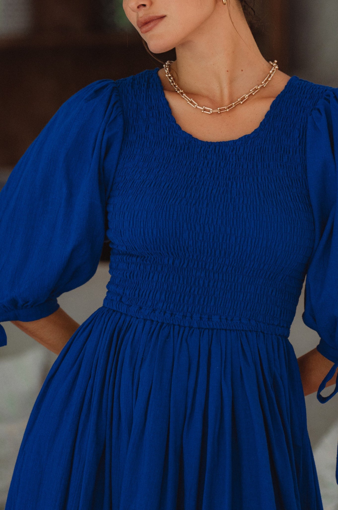 Freya Smocked Linen Midi Dress by ELF