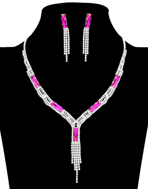 Load image into Gallery viewer, Rectangle Stone Accented Rhinestone Fringe Tip Jewelry Set by Madeline Love
