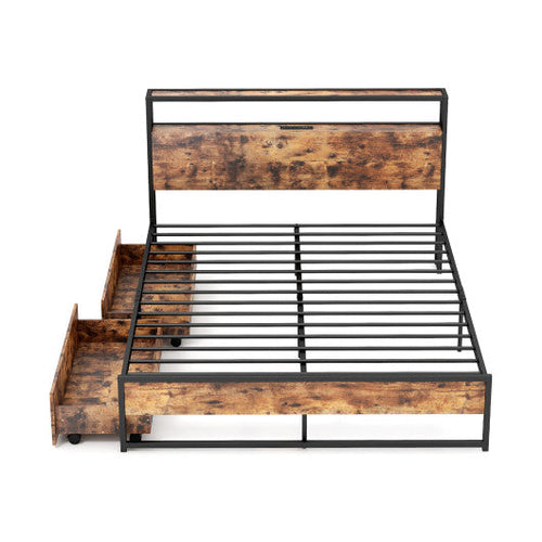 Load image into Gallery viewer, Full/Queen Bed Frame with 2-Tier Storage Headboard and Charging Station-Queen Size
