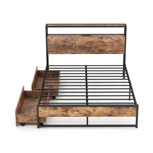 Load image into Gallery viewer, Full/Queen Bed Frame with 2-Tier Storage Headboard and Charging Station-Full Size
