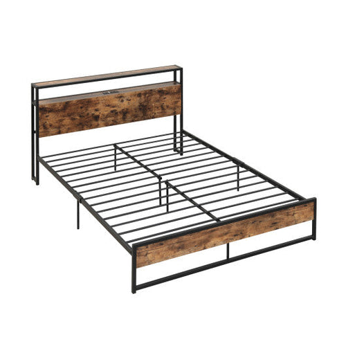 Load image into Gallery viewer, Full/Queen Bed Frame with 2-Tier Storage Headboard and Charging Station-Queen Size
