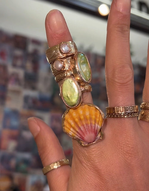 Load image into Gallery viewer, Iridescent Green Pearl Floral Band by Toasted Jewelry

