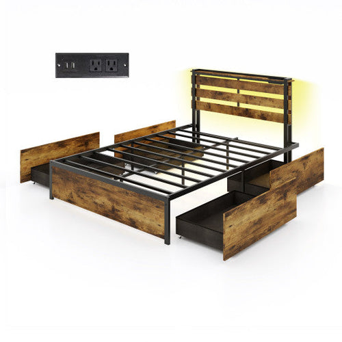 Load image into Gallery viewer, Full/Queen/Twin Size Bed Frame with Drawers LED Lights and USB Ports-Full Size
