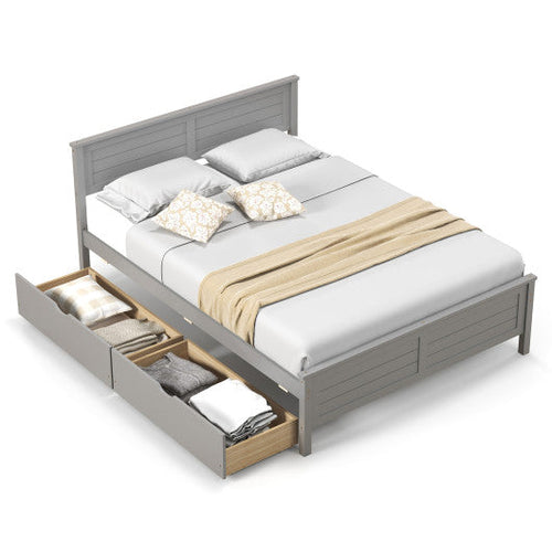 Load image into Gallery viewer, Full Size Bed Frame with Storage Drawers and Solid Wood Headboard-Gray
