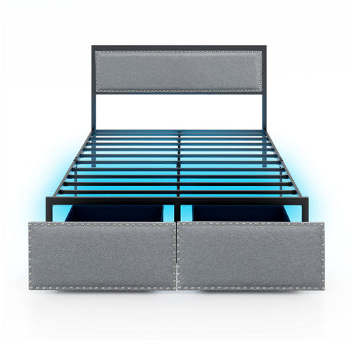 Load image into Gallery viewer, Full/Queen/Twin Size Bed Frame with LED Lights Drawer and Metal Slats-Full Size

