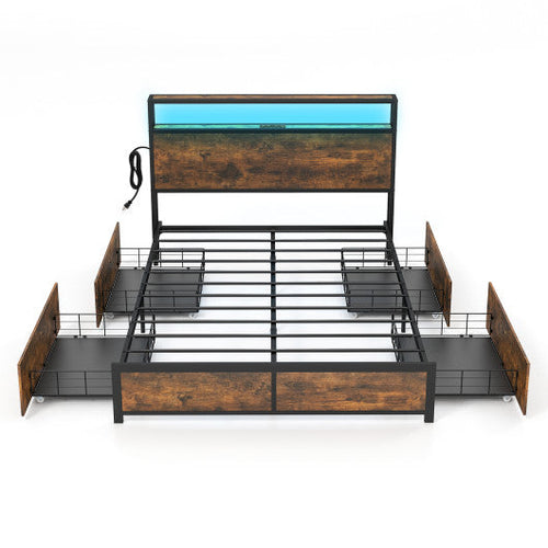 Load image into Gallery viewer, Full/Queen Size Bed Frame with Smart LED Lights and Storage Drawers-Full Size
