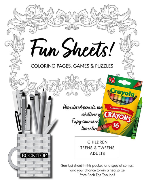 Load image into Gallery viewer, Crayons and Fun Sheets by Rock the Top Inc.
