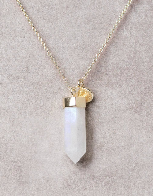 Load image into Gallery viewer, Rainbow Moonstone Crystal Point Necklace by Tiny Rituals
