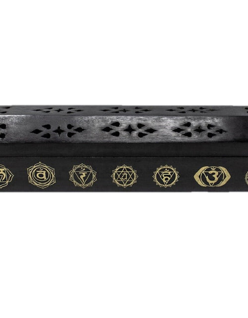 Load image into Gallery viewer, Incense burner wooden Box ~ Chakra Design Ash Catcher with storage by OMSutra
