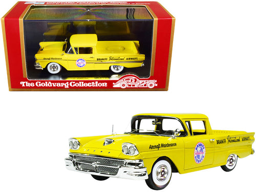 Load image into Gallery viewer, 1958 Ford Ranchero Aircraft Maintenance Car Yellow "Braniff International Airways" Limited Edition to 125 pieces Worldwide 1/43 Model Car by Goldvarg Collection

