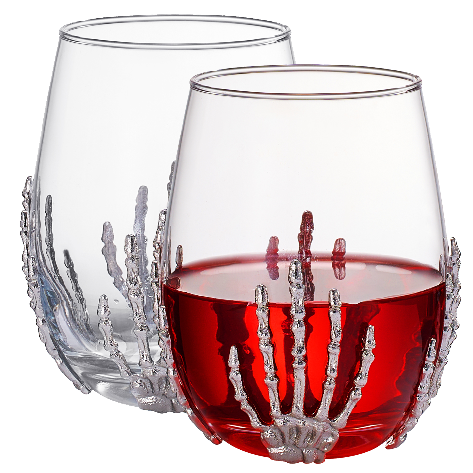 Stemless Skeleton Wine Glass | Set of 2 | 17oz Halloween Skeleton Glasses 5" H, Goth Gifts, Skeleton Gifts, Skeleton Decor, Spooky Wine Gift Set, Perfect for Halloween Themed Parties by The Wine Savant