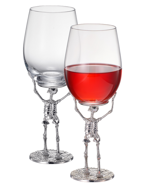 Load image into Gallery viewer, Stemmed Skeleton Wine Glass | Set of 2 | 19oz Halloween Skeleton Glasses 10" H, Goth Gifts, Skeleton Gifts, Skeleton Decor, Spooky Wine Gift Set, Perfect for Halloween Themed Parties by The Wine Savant
