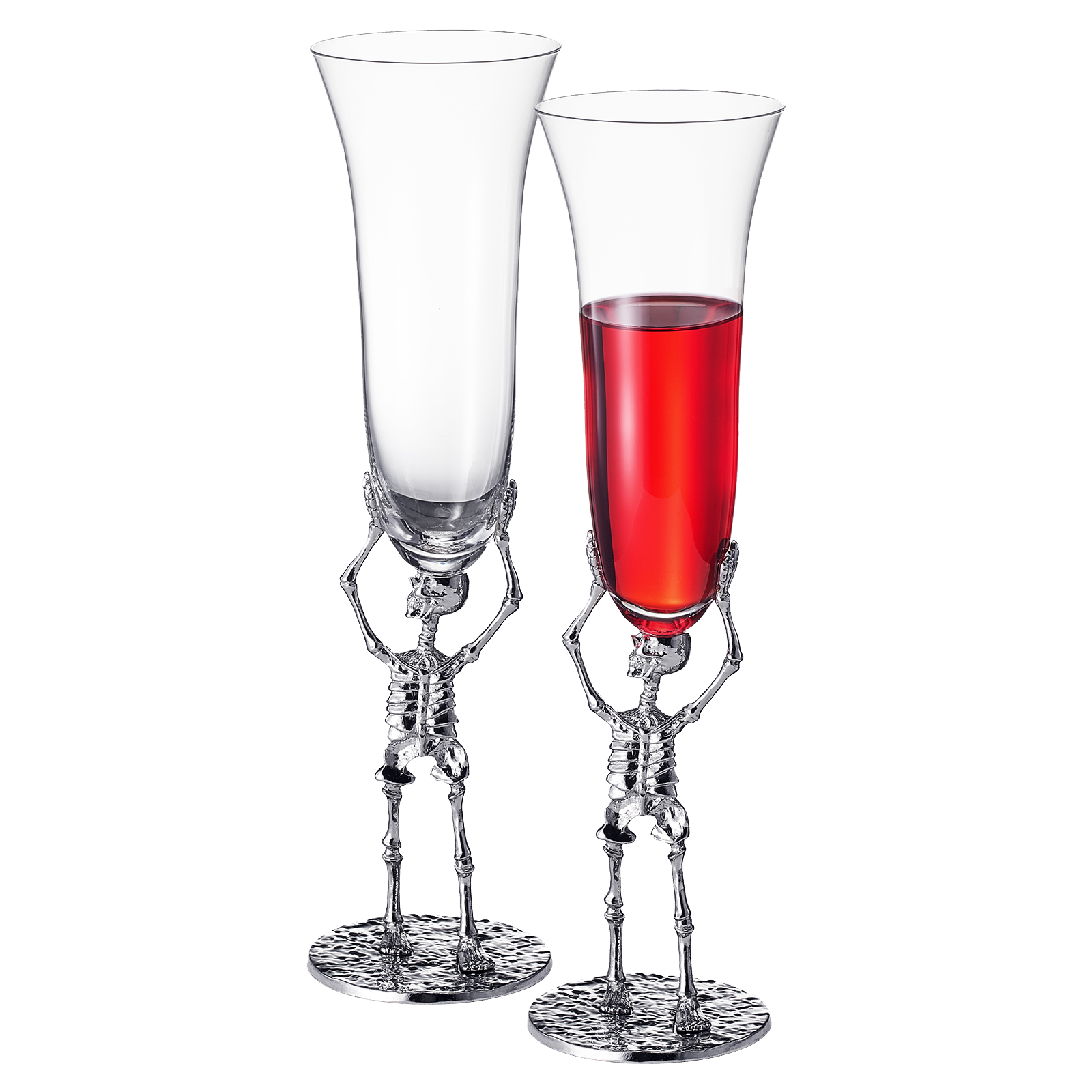 Stemmed Skeleton Champagne Flute Glass | Set of 2 | 7.5oz Halloween Skeleton Glasses 10" H, Goth Gifts, Skeleton Gifts, Skeleton Decor, Spooky Wine Gift Set, Perfect for Halloween Themed Parties by The Wine Savant