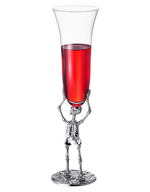 Load image into Gallery viewer, Skeleton Champagne Flute Glass | Single | 7.5oz Halloween Skeleton Glasses 10" H, Goth Gifts, Skeleton Gifts, Skeleton Decor, Spooky Wine Gift Set, Perfect for Halloween Themed Parties by The Wine Savant
