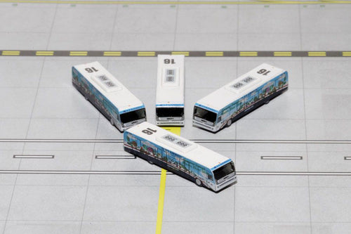 Load image into Gallery viewer, Cobus 3000 Passenger Bus White and Blue with Graphics "US Airways Shuttle Bus - Greener Transit" 4 Piece Set 1/400 Diecast Models by GeminiJets
