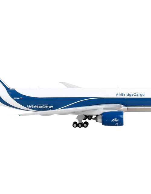 Load image into Gallery viewer, Boeing 777F Commercial Aircraft "AirBridgeCargo" White with Blue Stripes 1/400 Diecast Model Airplane by GeminiJets
