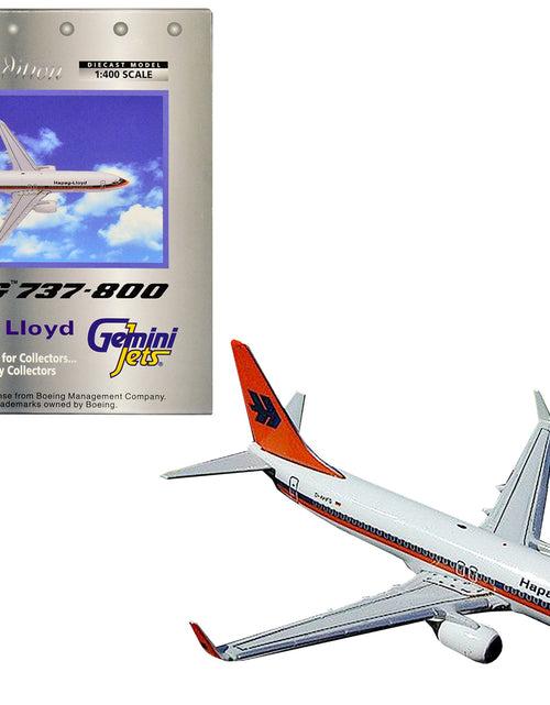 Load image into Gallery viewer, Boeing 737-800 Commercial Aircraft "Hapag-Lloyd" White with Orange and Blue Stripes 1/400 Diecast Model Airplane by GeminiJets
