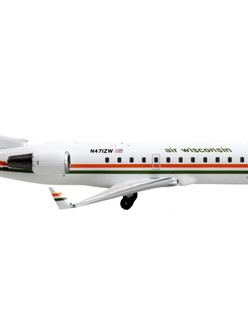 Load image into Gallery viewer, Bombardier CRJ200 Commercial Aircraft "Air Wisconsin" White with Orange and Green Stripes 1/400 Diecast Model Airplane by GeminiJets
