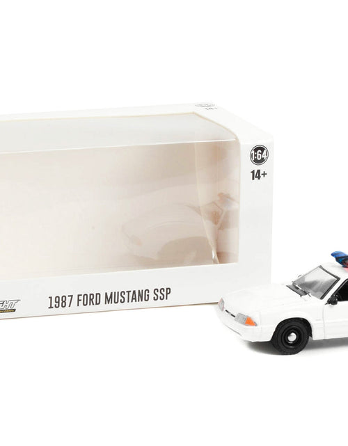 Load image into Gallery viewer, 1987-1993 Ford Mustang SSP White Police Car with Light Bar "Hot Pursuit" "Hobby Exclusive" Series 1/64 Diecast Model Car by Greenlight
