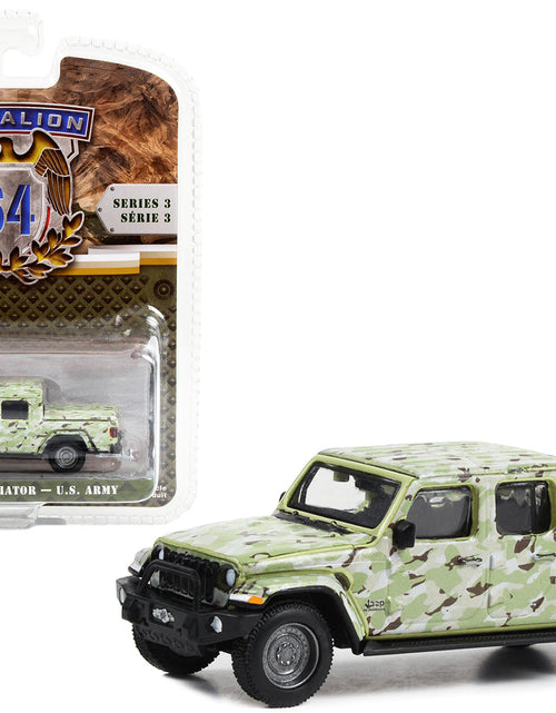 Load image into Gallery viewer, 2022 Jeep Gladiator Pickup Truck "U.S. Army" Military-Spec Camouflage "Battalion 64" Series 3 1/64 Diecast Model Car by Greenlight
