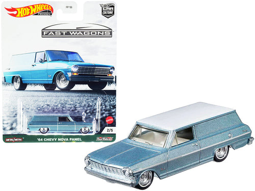 Load image into Gallery viewer, 1964 Chevrolet Nova Panel Light Blue Metallic with White Top "Fast Wagons" Series Diecast Model Car by Hot Wheels

