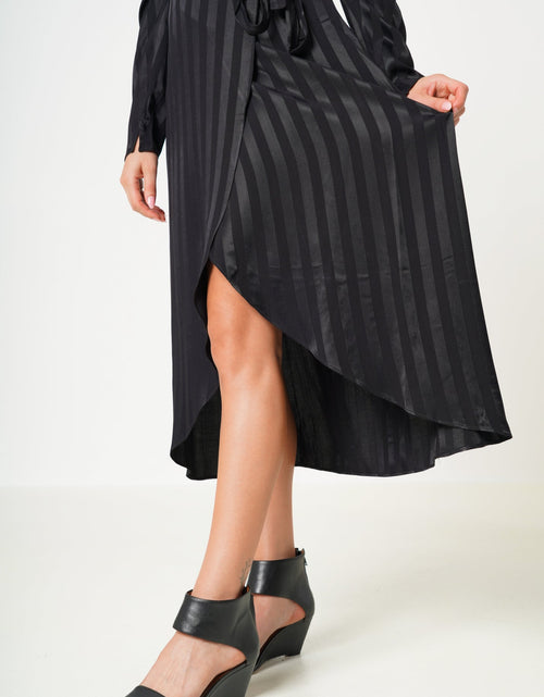 Load image into Gallery viewer, Stripe Satin Long Sleeve Mini Dress in Black by Shop at Konus
