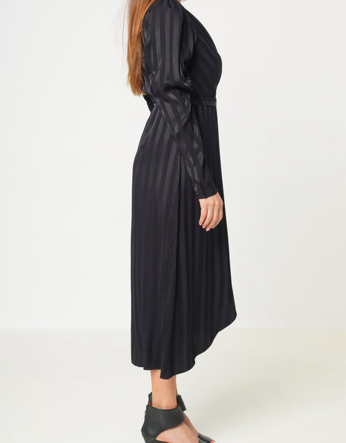 Load image into Gallery viewer, Stripe Satin Long Sleeve Mini Dress in Black by Shop at Konus
