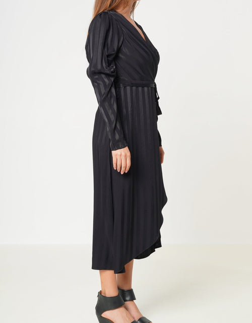 Load image into Gallery viewer, Stripe Satin Long Sleeve Mini Dress in Black by Shop at Konus
