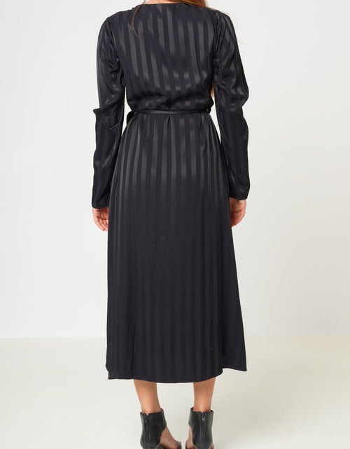 Load image into Gallery viewer, Stripe Satin Long Sleeve Mini Dress in Black by Shop at Konus
