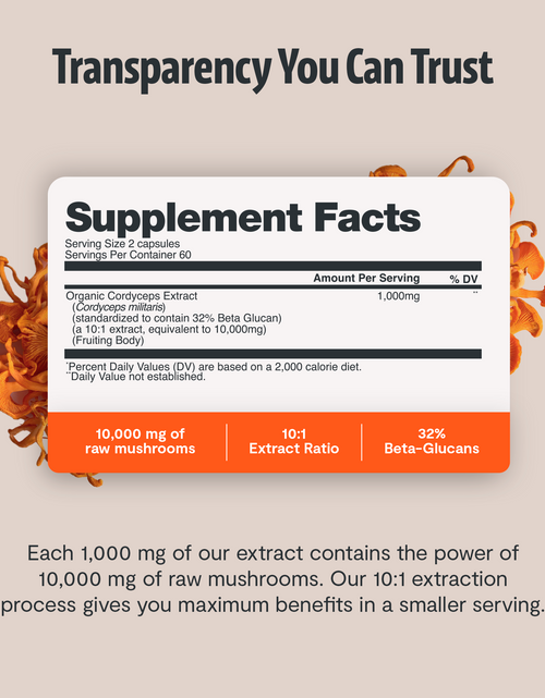 Load image into Gallery viewer, Organic Cordyceps Mushroom Supplement Capsules
