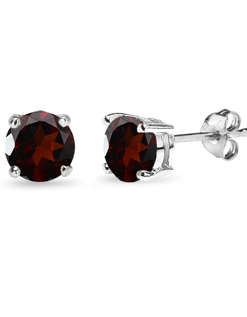 Load image into Gallery viewer, Garnet 6mm Round-Cut Solitaire Sterling Silver Stud Earrings
