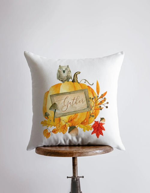 Load image into Gallery viewer, Gather Pumpkin Harvest Pillow Cover |  Primitive Pumpkin Decor | Farmhouse Pillows | Country Decor | Fall Throw Pillows | Cute Throw Pillows by UniikPillows

