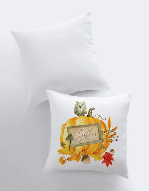 Load image into Gallery viewer, Gather Pumpkin Harvest Pillow Cover |  Primitive Pumpkin Decor | Farmhouse Pillows | Country Decor | Fall Throw Pillows | Cute Throw Pillows by UniikPillows
