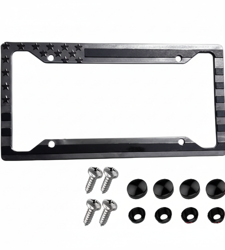 1X Black 3D USA American Flag License Plate Frame Holder Auto Car Tag Decal ABS