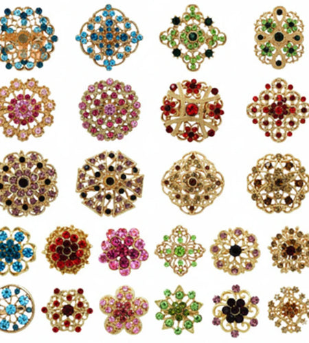 24pc Vintage Brooch Lot Mixed Alloy Rhinestone Crystal Pins Wedding Bouquet DIY