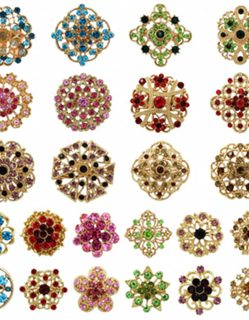Load image into Gallery viewer, 24pc Vintage Brooch Lot Mixed Alloy Rhinestone Crystal Pins Wedding Bouquet DIY
