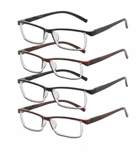 4 Pack Reading Glasses Readers Men Women Square Frame Spring Hinge Unisex Pairs
