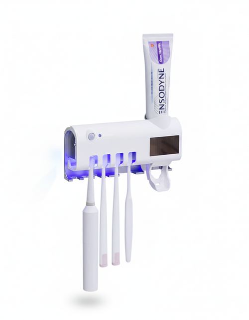 Load image into Gallery viewer, UV Light Sterilizer Toothbrush Holder Cleaner &amp; Automatic Toothpaste Dispenser
