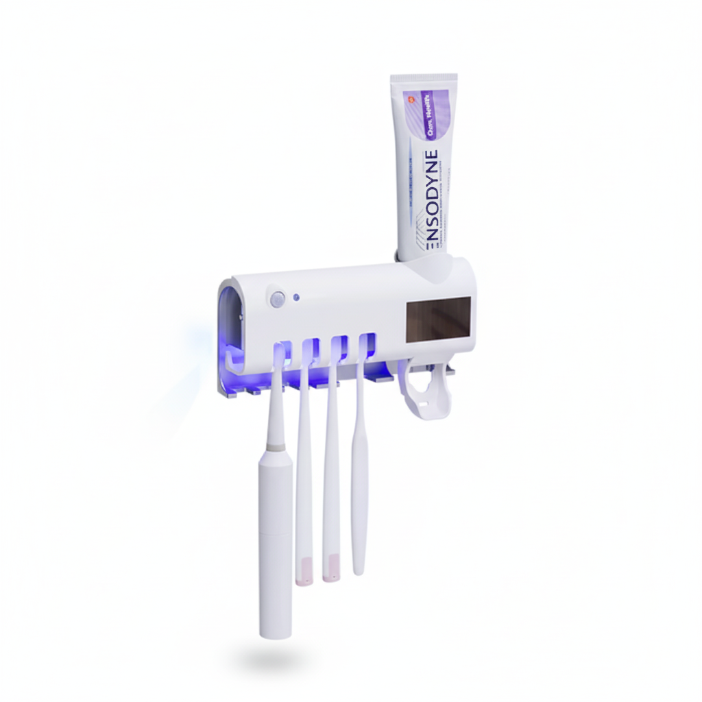 UV Light Sterilizer Toothbrush Holder Cleaner & Automatic Toothpaste Dispenser