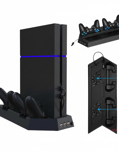 Load image into Gallery viewer, PS4 Cooling Station Vertical Stand 2 Controller Charging Dock For PlayStation 4
